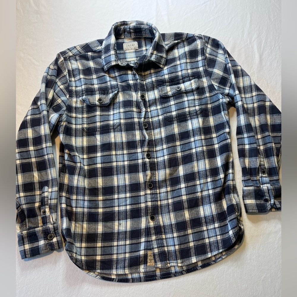 Jachs Blue and White Casual Button Down Flannel Shirt Men's Medium